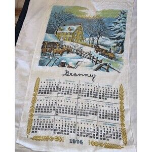 Vintage Hanging Tea Towel Calendar 1974 Winter Morning